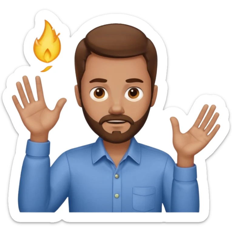 Guy with brown hair flicking you off and wearing a collar shirt with a trimmed beard sticker