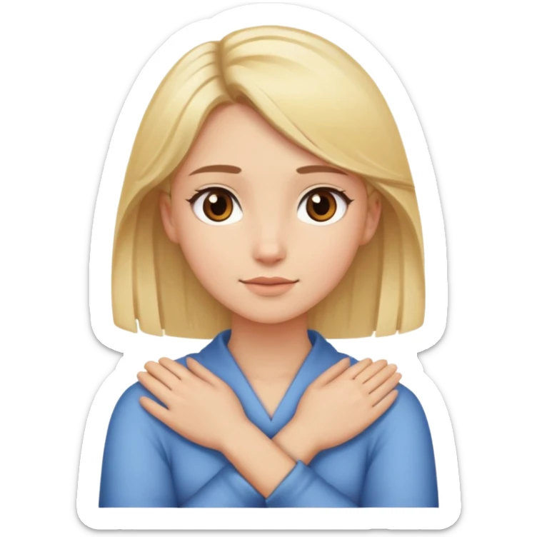 a girl with blond hair and brown eyes with hands crossed around her neck  sticker