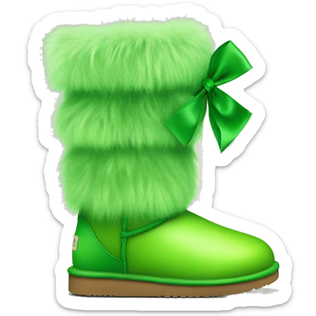 Realistic Pair of lime green fur Ugg boots with green silk ribbon bow. sticker