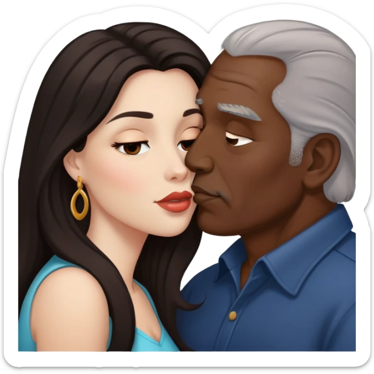 Beautiful woman with long dark hair, kissing a older Hispanic man sticker
