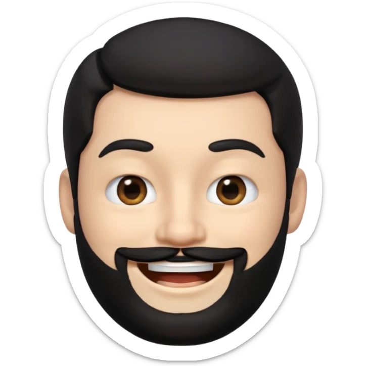 A 3D digital avatar, specifically an Apple Memoji, of a man with black hair and a black beard, winking with his right eye and smiling widely. He has blacl eyes. The image is a headshot on a white background. sticker