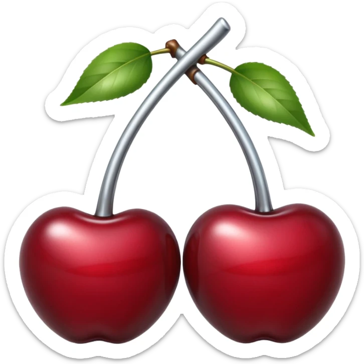 A pair of cherries emoji made of liquid silver chrome, smooth rounded shapes, glossy metallic surface, subtle sensual vibe, luxury sexy aesthetic, iOS emoji style, centered, clean white background sticker