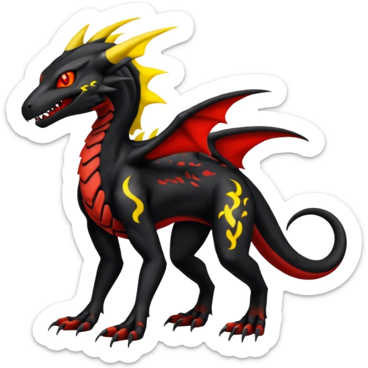 Badass edgy scaly Salandit-Darkrai-Houndoom-Litten-Zygarde-fusion-hybrid-animal-creature, full body sticker