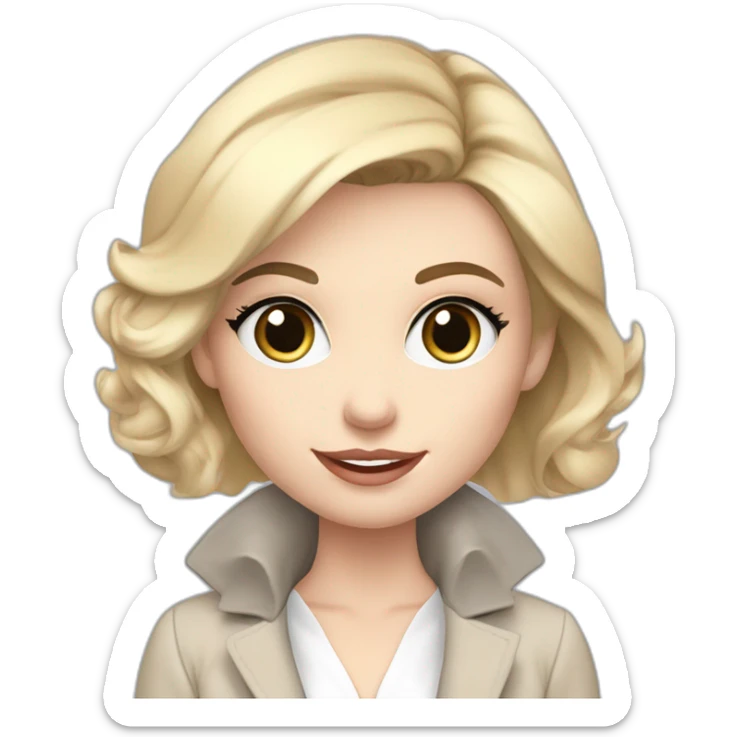 pale skin woman interior designer with cold blonde middle length hair, blue eyes, beige blouse, White oversize jacket, Gray skirt holding a color palette in the hands sticker