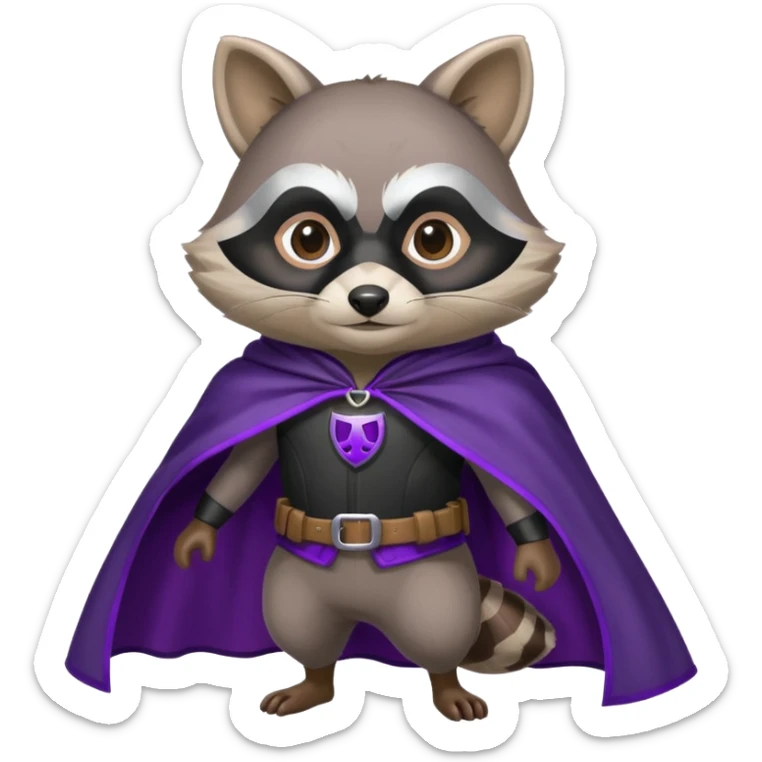 alors ce raton laver doit être équipé d'une cape de thieving noir avec trim bordure mauve comme dans le jeu old school runescape. au centre de la cape une icone de masque de voleur est visible sticker