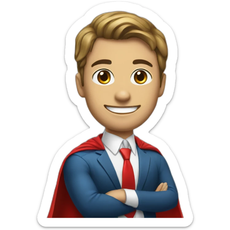 An employee of a real estate agency in a Superman suit with a red letter e sticker