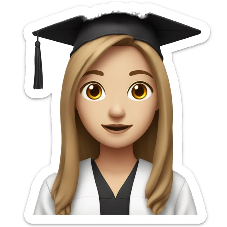 white-skin girl with long light brown hair and dark brown eyes with graduation ca and attire sticker