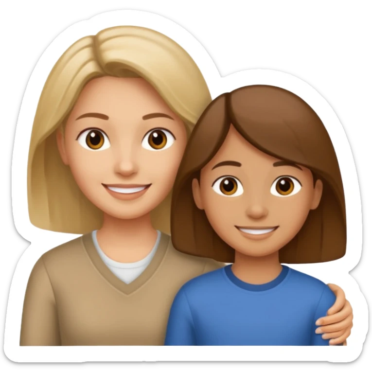 a woman with two children, a 7-year-old boy and a 13-year-old girl sticker