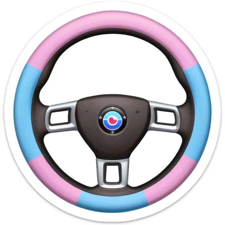 steering wheel with transgender pride flag colors and strifes , fluffy sticker