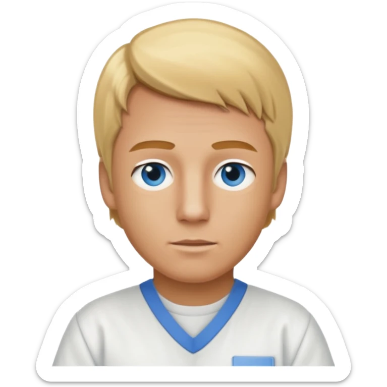 Phillip Morris with golden blonde hair, blue eyes, white inmate outfit sticker