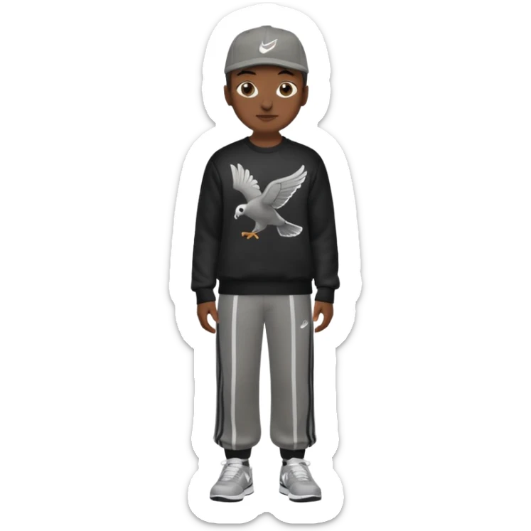 Crea Un Emoji Con Cuerpo Completo Que Sea Hombre Con Corte Alucin Y Una Gorra De Nike, Unos Zapatos Campus Adidas, Suéter Negro De LA,  Un Pantalón Con Palomas Estilo Bellaco O Ancho sticker