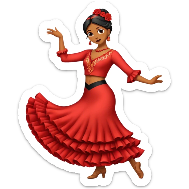 Cinematic Realistic Flamenco Pop Culture Emoji, featuring an expressive portrayal of traditional Spanish dance rendered with dynamic textures and passionate, vibrant lighting. sticker