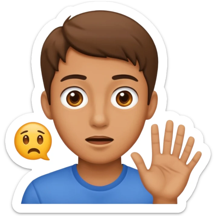 Young man showing possibly sticker