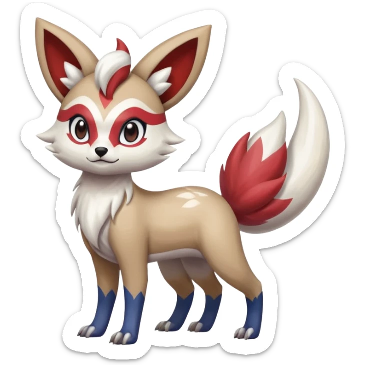 Colorful Skilled Adept Graceful Asian Painted Meloetta-Furret-Lycanroc-Absol-Zangoose-fusion-hybrid-creature (full body) sticker