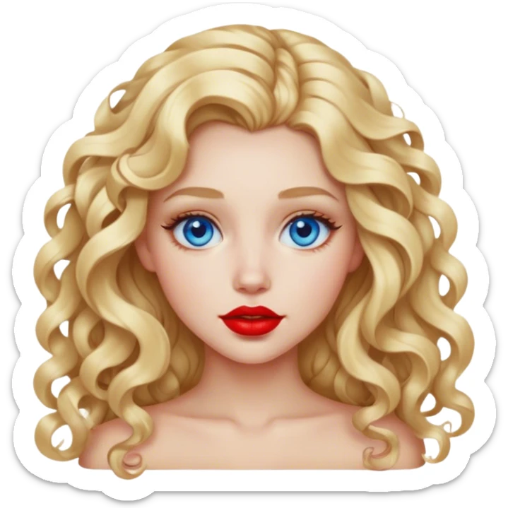 blonde girl with long curly hair, full red lips, blue eyes sticker