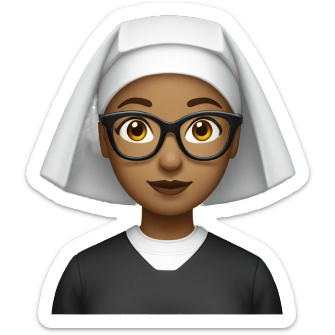 Female nun with medium skin tone and curly hair wearing spike Lee glasses sticker