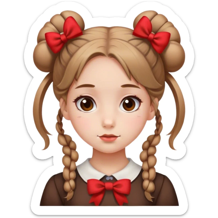 school girl with  2 bunns bow red hair  in brown dress  sticker