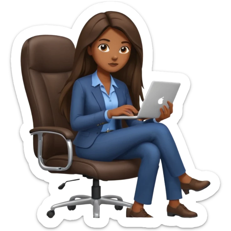 Woman from the Back of head with long hair sitting on an office chair googling sticker