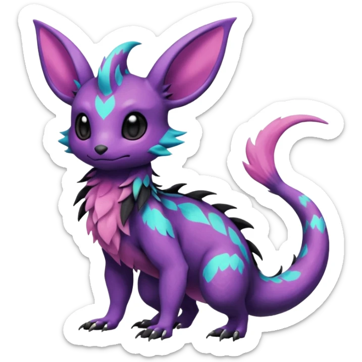 Rare exotic cute epic aesthetic Salandit-Eevee-Noibat-species-Fakemon-hybrid-creature, with markings, full body sticker