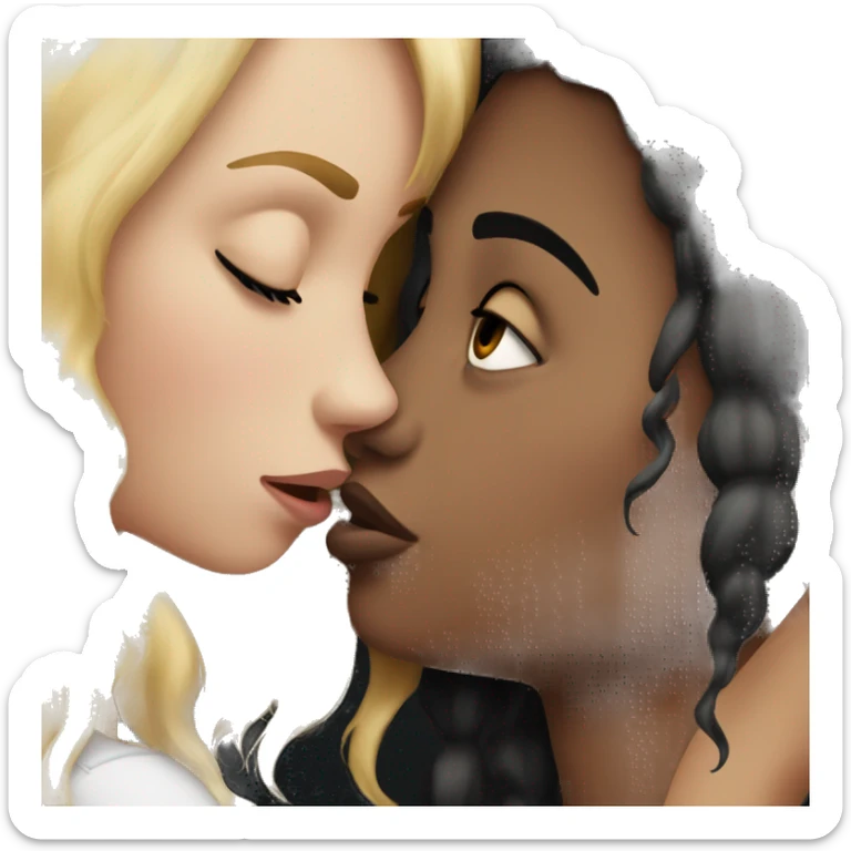 blonde white girl kissing black hair black girl sticker