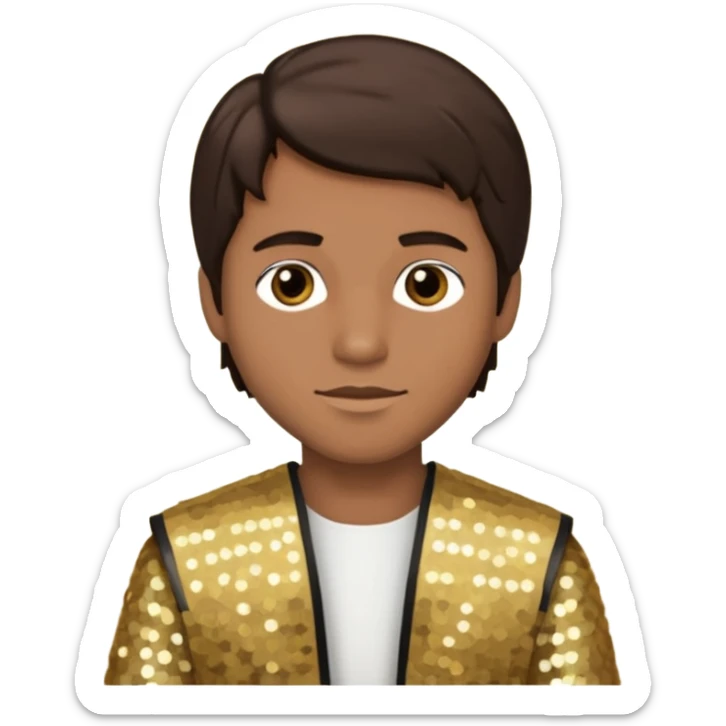 Joshua from The Bible with dark brown hair, gold sequin outfit sticker