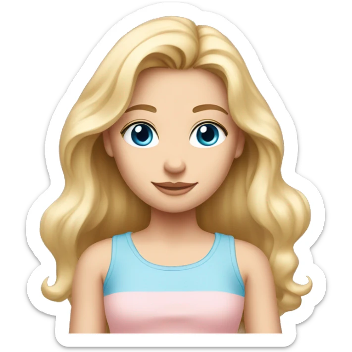 A blonde girl with long hair and blue eyes wearing a light pink tank top sticker