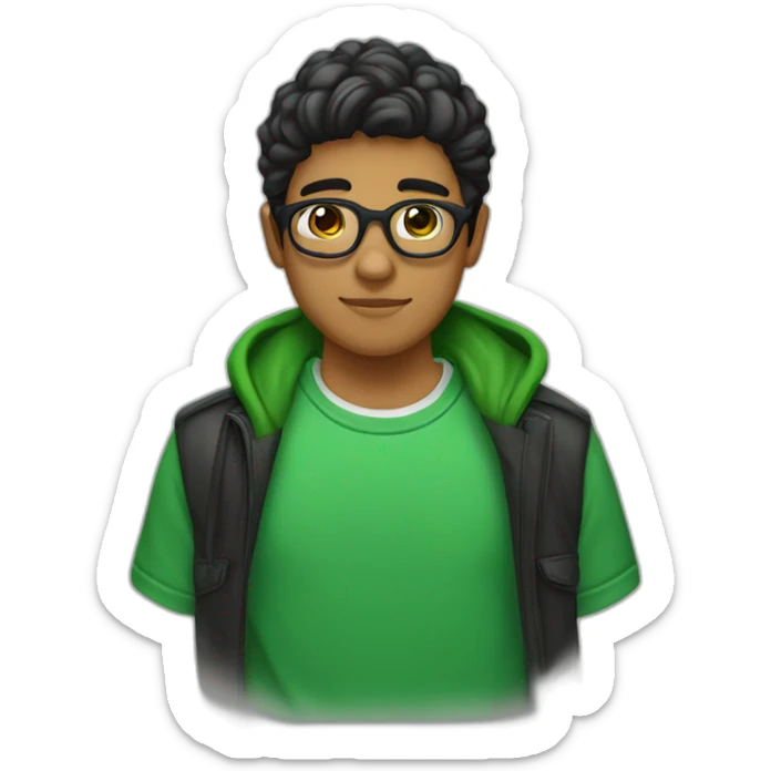 Chico adolescente flaco, alto, pelo castaño, ojos verdes, de piel blanca, gafas negras sticker