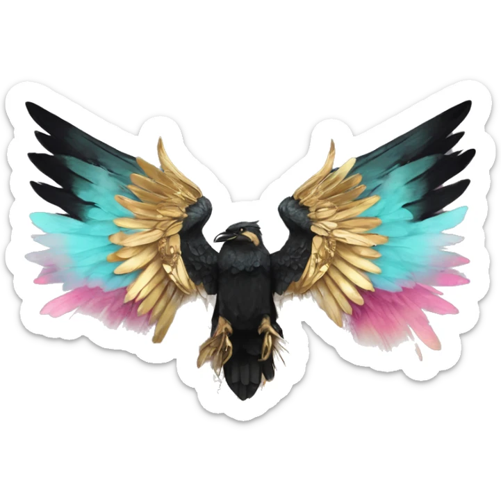 Dark black Beige cyan Pink magenta burgundy maroon cyan beige gray coyote black stripes wearing gold jewellery gold piercings gold gilded vintage watercolour tie dye black raven wings sticker