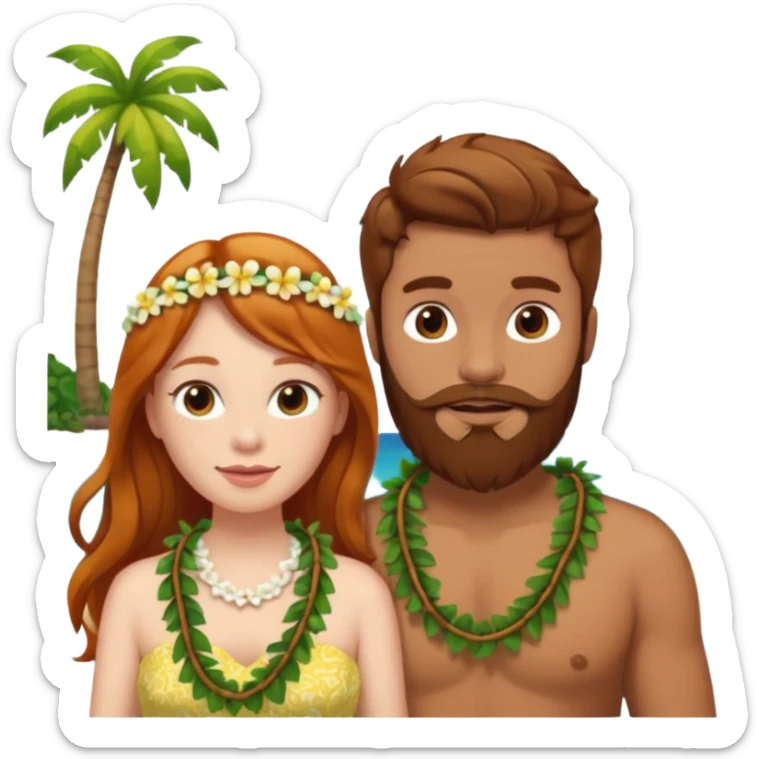 Ginger long hair girl,  brown hair men with beard on honeymoon sticker