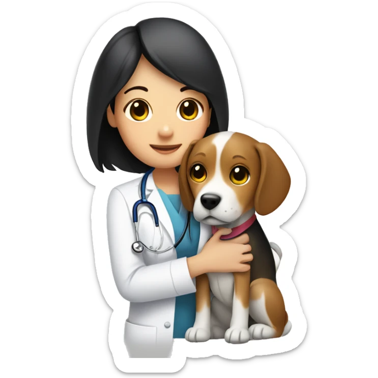 Beagle dog cuddles pediatrician women with short black hair  sticker