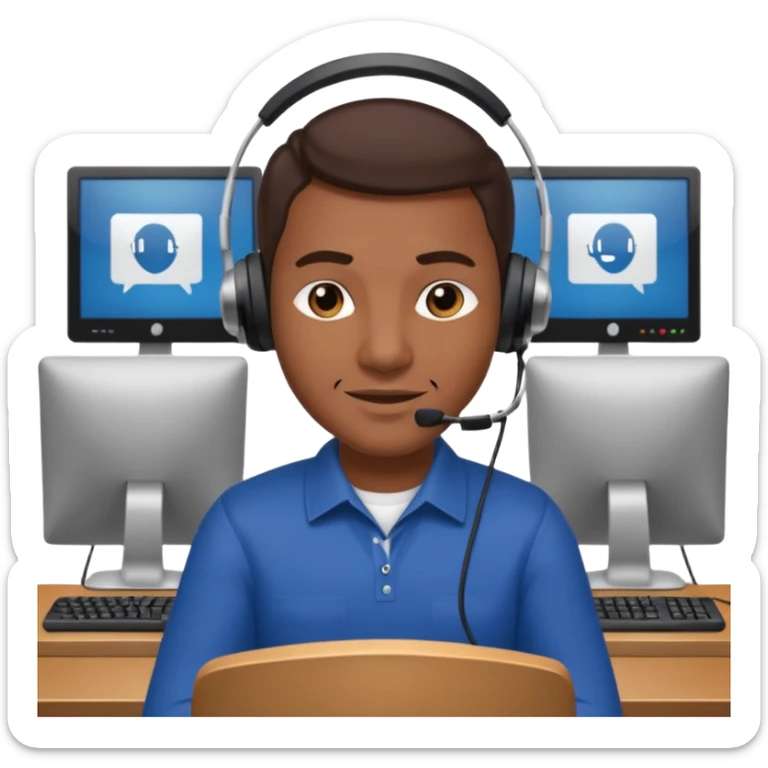 mean looking phone scammer in sketchy call center from pakistan with smirk and brown skin sticker