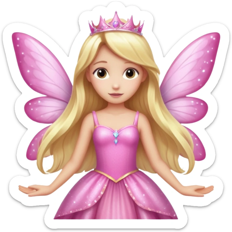 Long blonde hair pink sparkle princess dress large fairy wings sticker