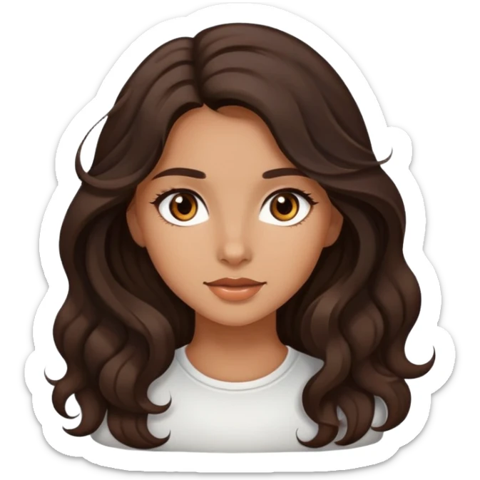Beautiful girl, dark brown hair, wavy hair, long hair, tan skin, light brown eyes  sticker