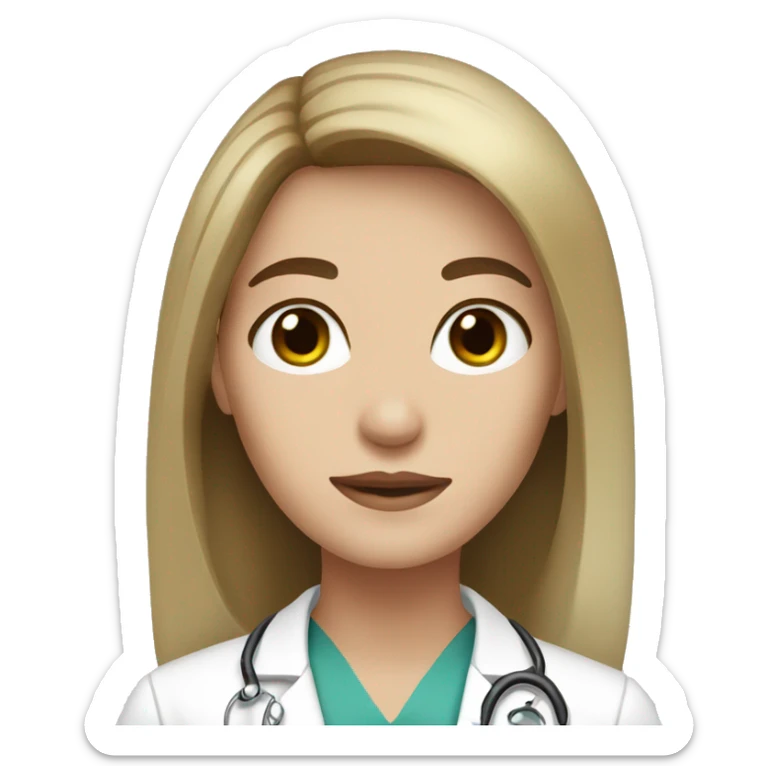Beautiful white doctor with brunette long hair and black eye color sticker
