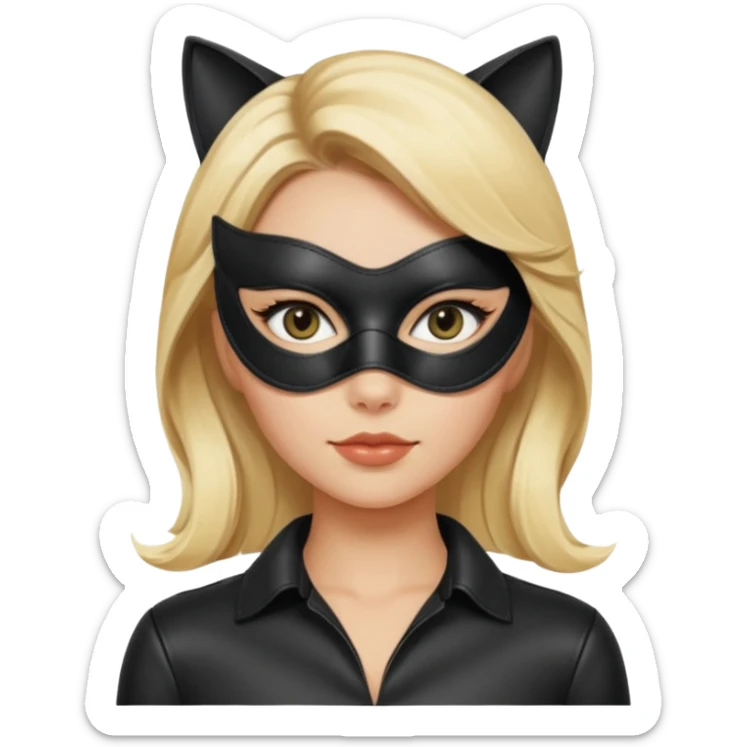 blonde woman with leather cat eye mask and leather blouseü sticker