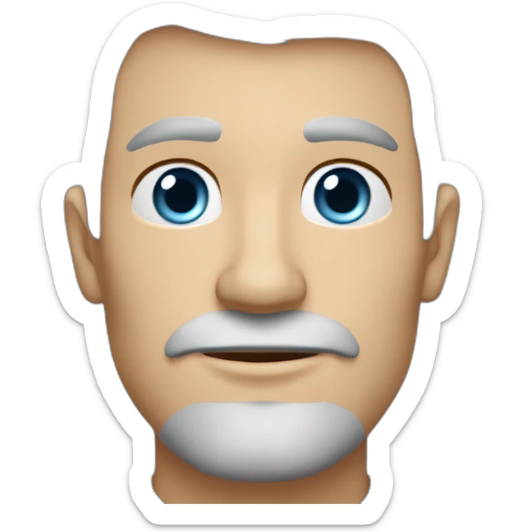 Scandinavian man, age in 40s, blue eyes, dark grey hair, short hair on the sides, more hair on the top large lips, slim face, dark tshirt, light eyebrows sticker