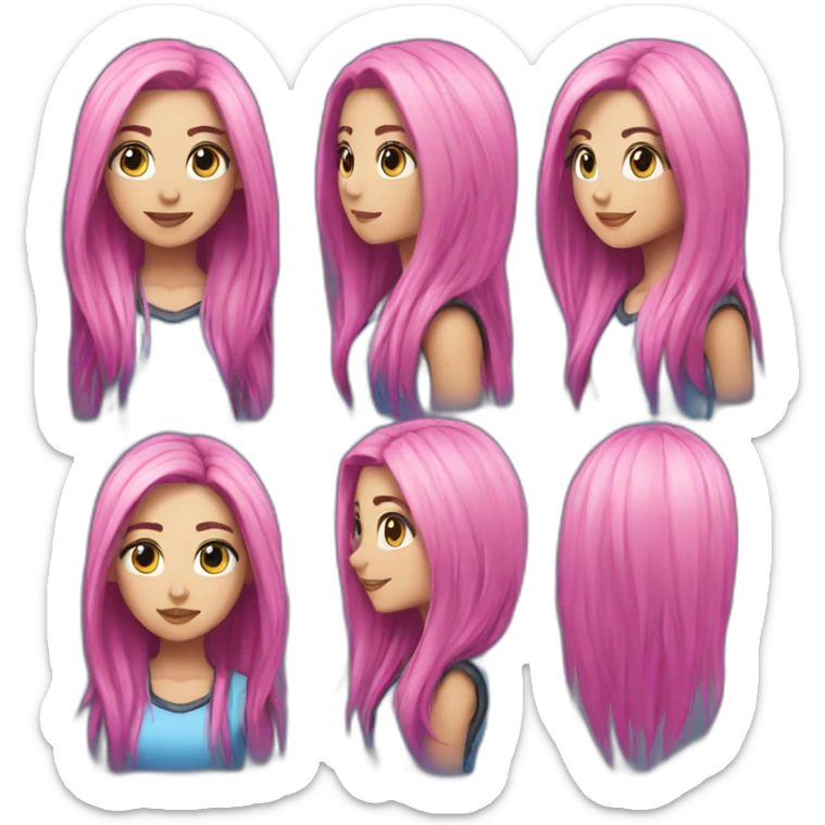 sexy; rock; leather; girl; pink and blue long straight hair; sticker