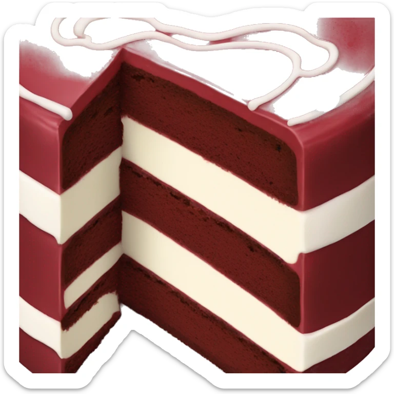 Dark red cake cake slice with white frosting layers dollops of frosting on top  sticker