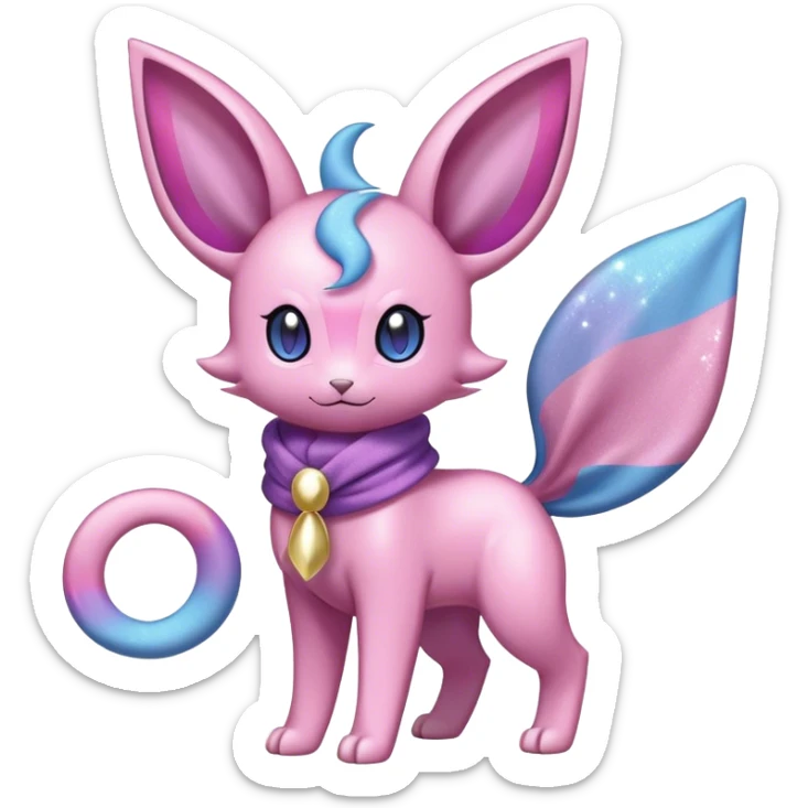 Shiny Cool Sparkly Cute Espeon-Sylveon-Nidorino-Fakemon-hybrid-fusion with a scarf full body sticker