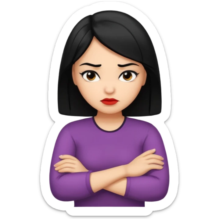 pouty arms crossed emoji woman with black hair sticker