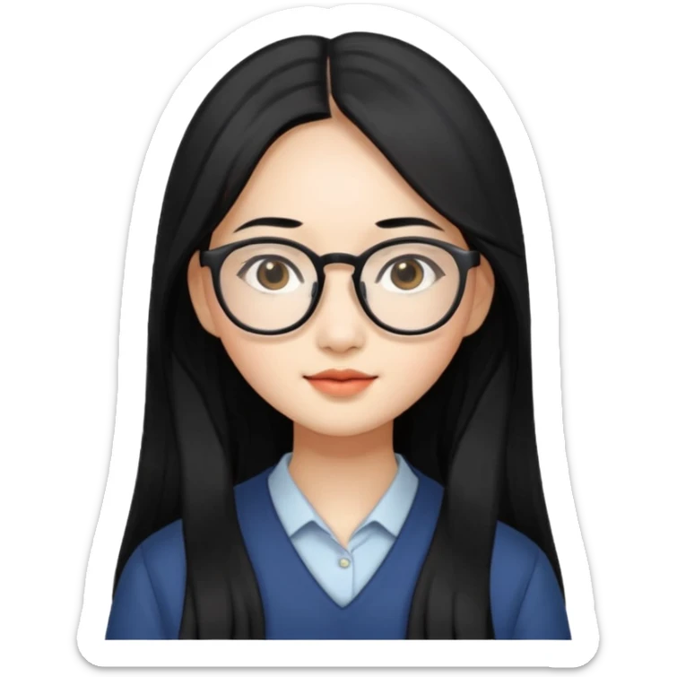 Beautiful Asian girl with long black hair and glasses sticker