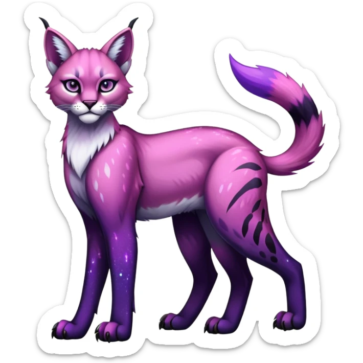 Vibrant dark edgy gothic Falvie-Fionbri-Bobcat-Caracal-creature-sparkle-feline-fursona, full body sticker
