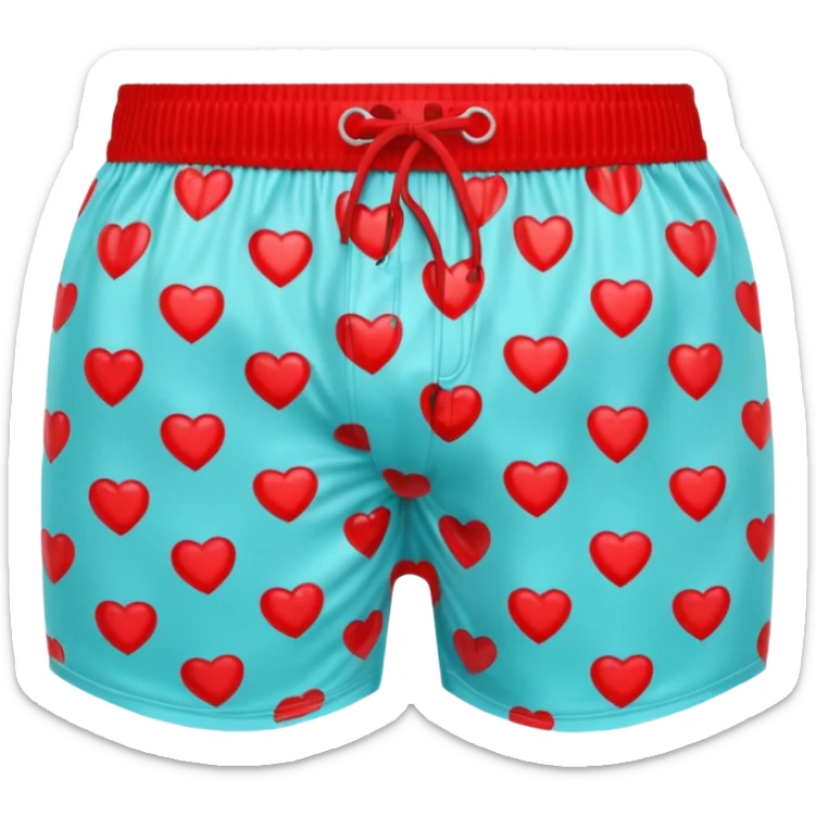 A 3D emoji of men’s boxer shorts in Apple style, decorated with bright red heart patterns. The shorts have a playful, fun design with an elastic waistband, glossy and smooth texture. Clean Apple-style rendering, isolated on white background.







 sticker