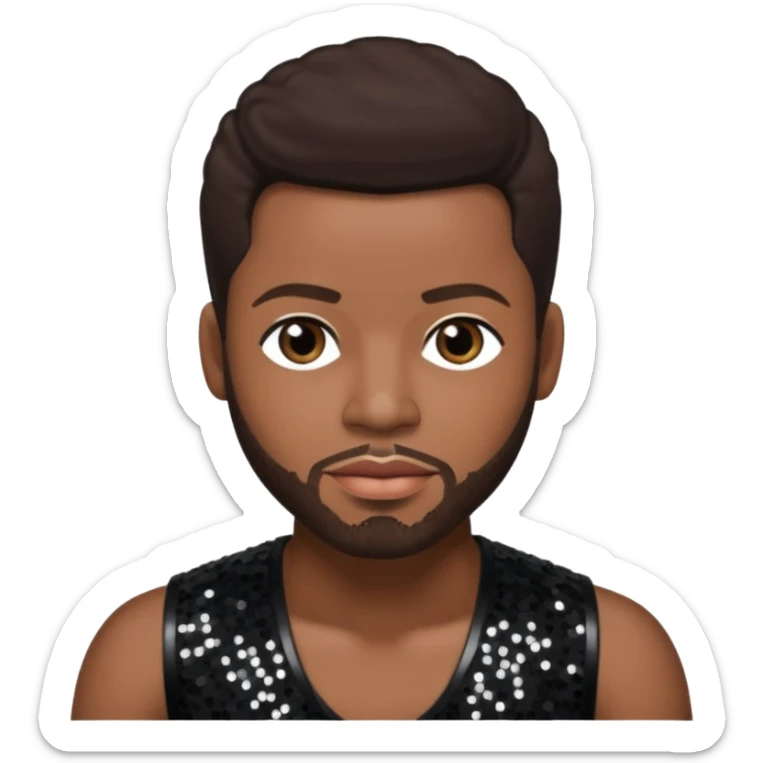 Durrell Tank Babbs, R&B Singer with dark brown hair, black sequin outfit sticker