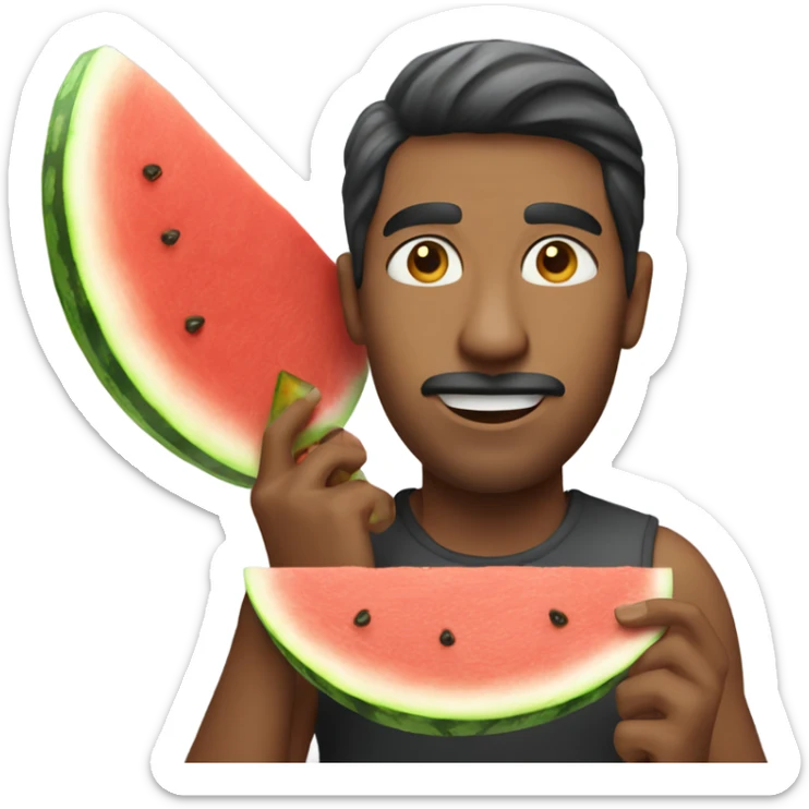 emoji of a india man eating a watermelon and chicken leg sticker