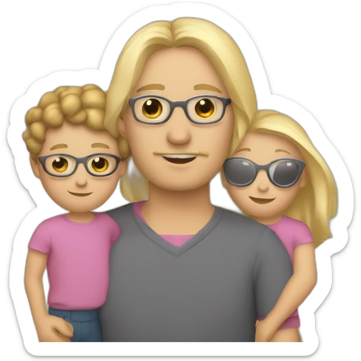 Familia 3 personas Papá gafas y barba, mamá gordita rubia , hijo moreno sticker