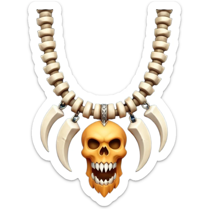 barbarian necklace object icon, necklace made of bones and fangs, rugged tribal jewelry, 3D cartoon, mobile game icon style, centered, clean background, no text, no watermark sticker