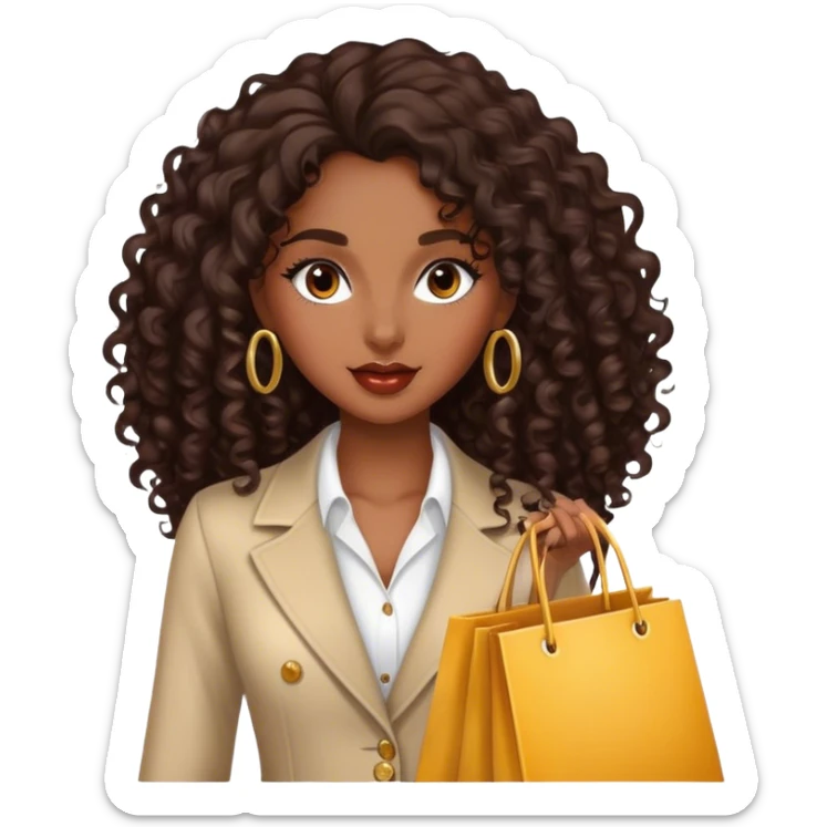 Rich dark brown girl with dark brown long curly hair expensive retail shopping  sticker