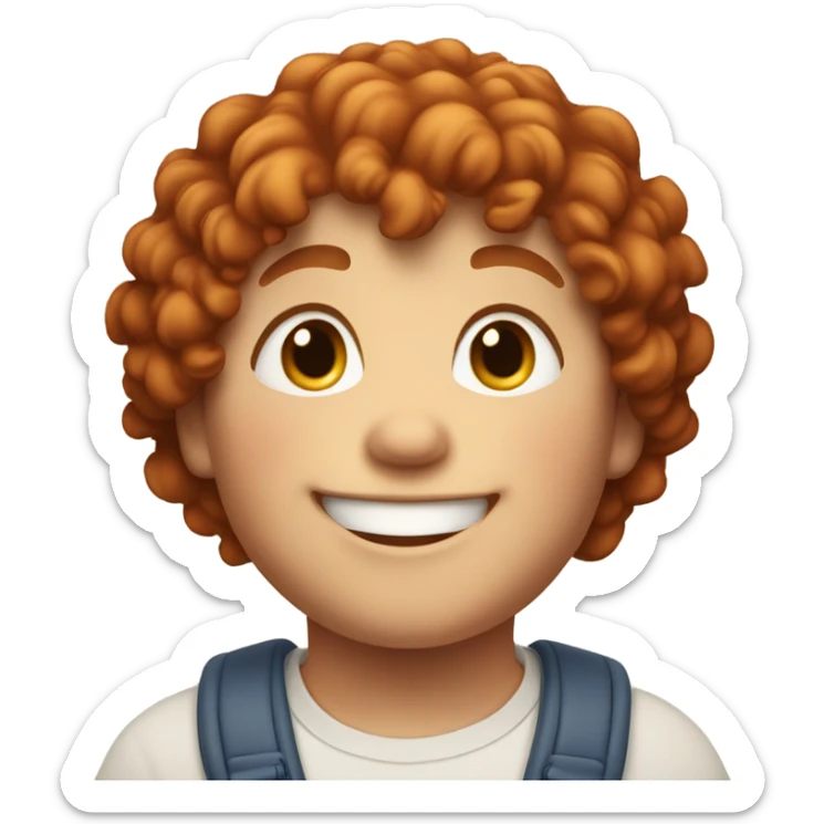 Bading redish curly little hair guy with corners in the hair chubby smiling sticker