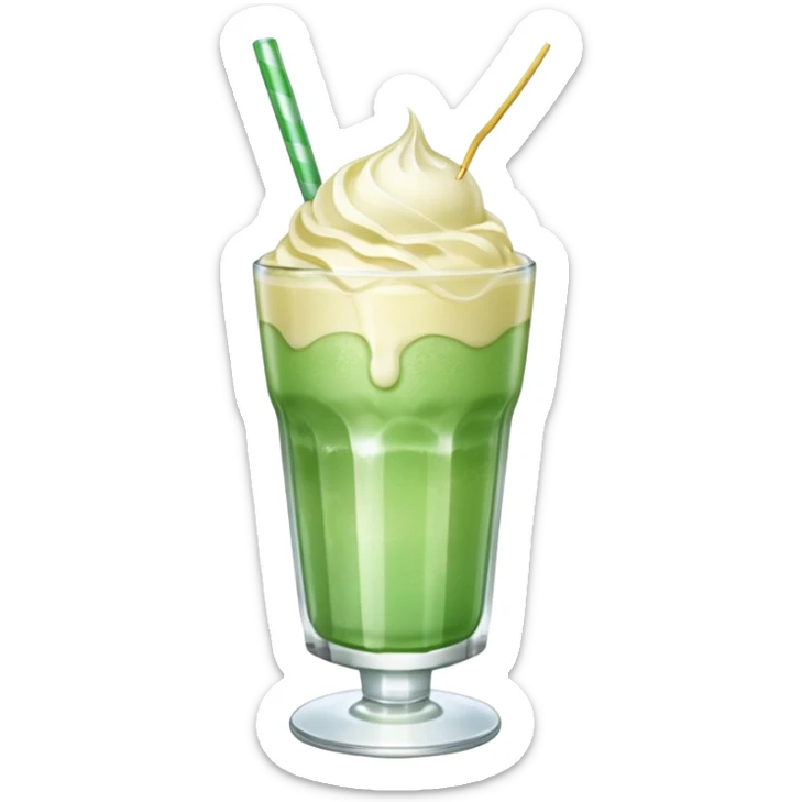 Japanese cream soda green on a glass with ice and vanilla 1 scoop on top sticker